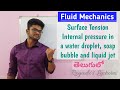 Surface tension pressure inside a water droplet soap bubble and liquid jet in telugu