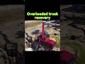 ROADCRAFT - overloaded truck recovery nearly went wrong. #crane #roadcraft #recovery #crash