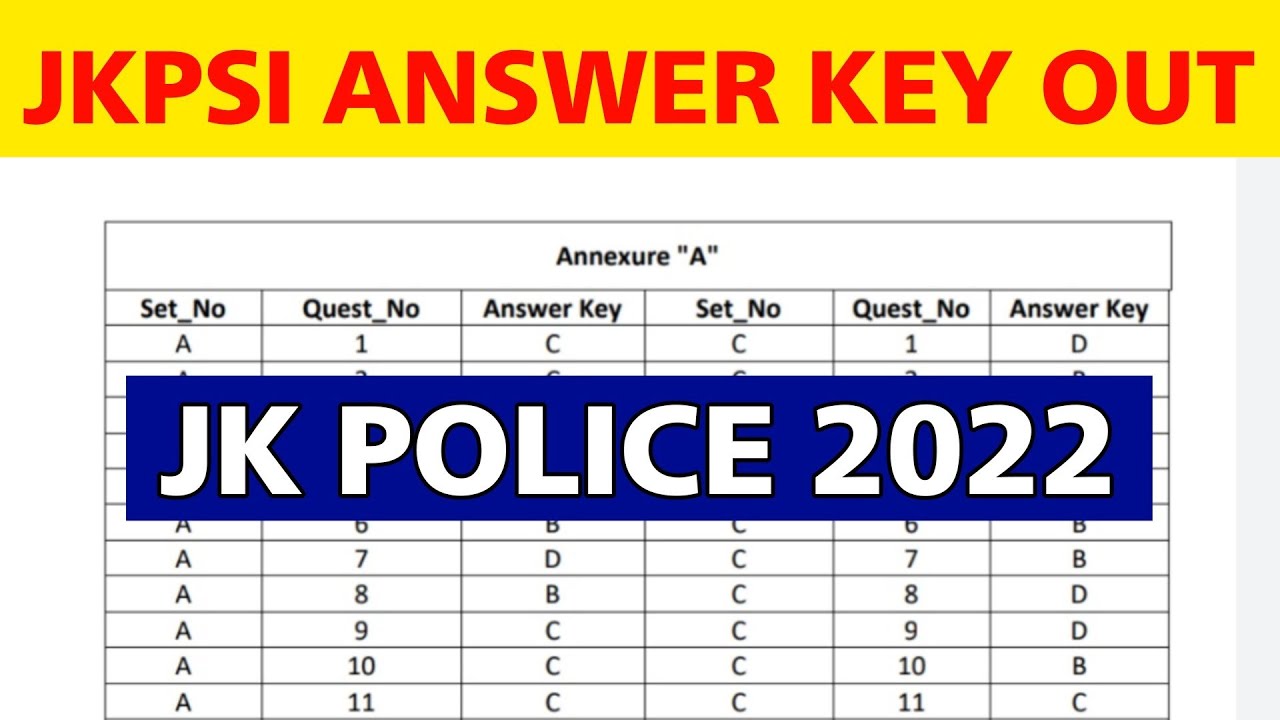 JK Police Sub Inspector Answer Key Out : JKPSI Answer Key 2022