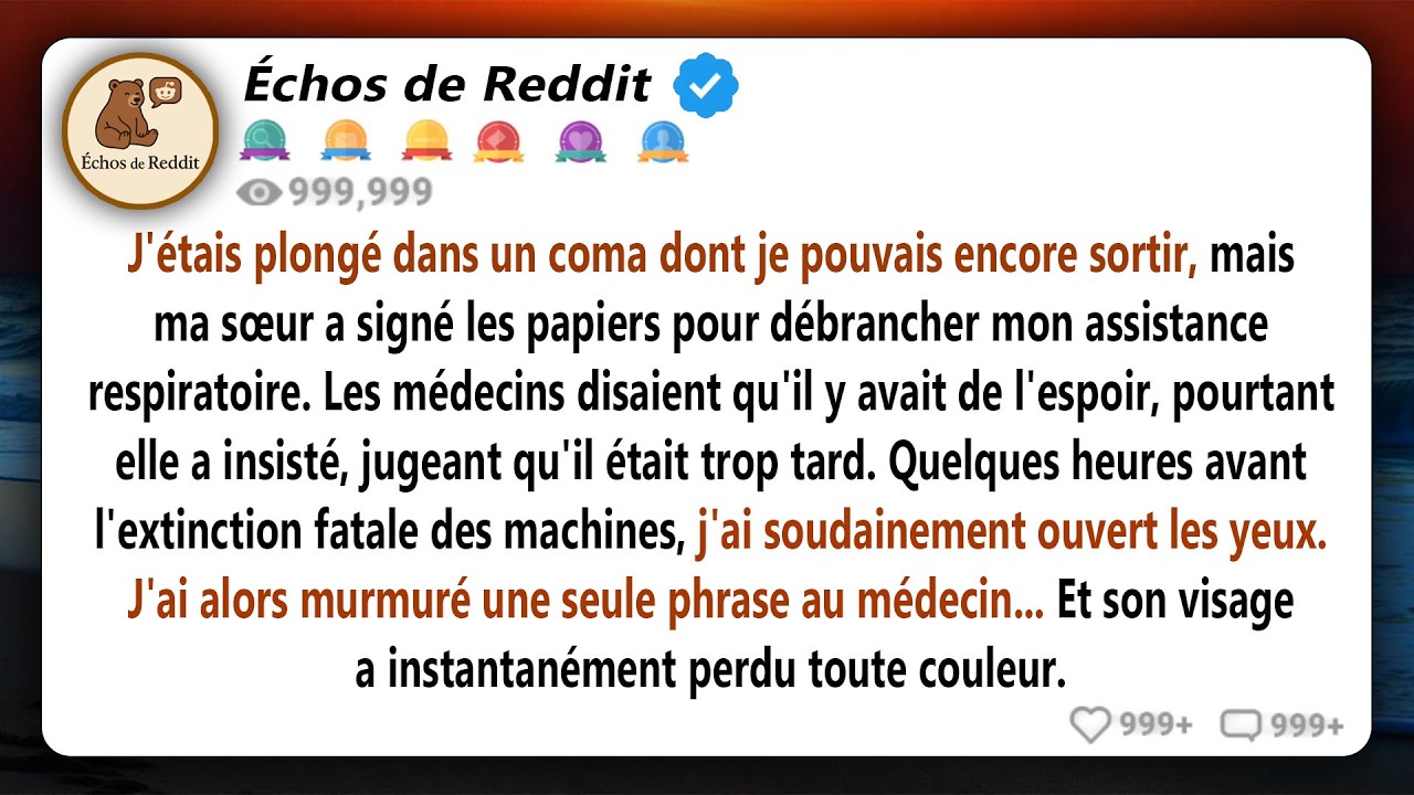 « Gardez précieusement ces papiers qu’elle vient de signer. C’est une preuve de tentative de meurtre. » Ces mots, je les ai murmurés au médecin en ouvrant les yeux, alors que ma propre sœur venait...