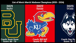 Winners of Men's March Madness (1939 - 2024)