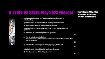 Q4 Hypothesis Testing AS Sats May 2023 Edexcel