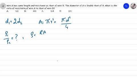 Ratio of Resistivity of wires when Diameter of A is Double that of B