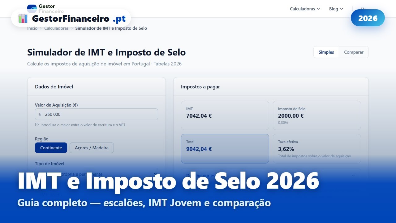 Simulador de IMT e Imposto de Selo 2026 — Portugal | Gestor Financeiro