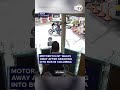 Motorcyclist walks away after crashing into bus in Colombia