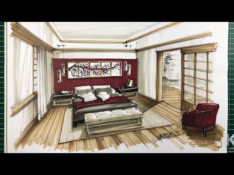 Graphical sketch of an interior bedroom Stock Photo by irogova 28020609