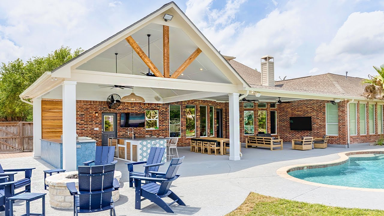 Katy Outdoor Living Space - Katy TX - Patio Cover, Kitchen, & Fire Pit