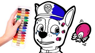 PAW PATROL 🐾 Colorea a CHASE con garrapatas 🐾🪳 Dibujos para niños