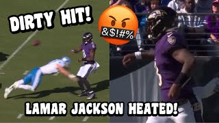 Lamar Jackson HEATED 🤬 AFTER CHEAP SHOT HIT by Aiden Hutchinson! Lions Vs Ravens 2023 highlights