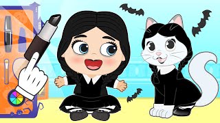 BABY PETS 🏚️🕸️ Kira se disfraza de Merlina de la Familia Addams