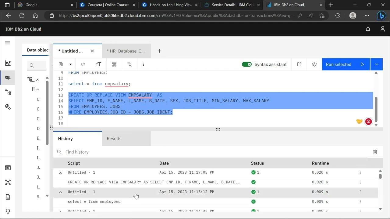 SQL VIEWS in IBM DB2 Practice Data Analyst Course YouTube