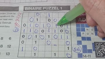 Thursday. Bonus Extra edition. (#9593) Binary01 Sudoku puzzle.  11-14-2024 Extra part 3 of 4