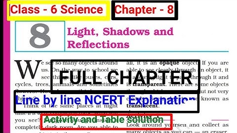 Class 6 Science Chapter 8 Light Shadows and Reflection full line by line NCERT Explanation