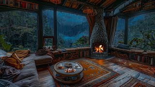 Cozy Treehouse Ambience: Deep Sleep, Relaxation, Healing with Fireplace Sounds & Rain Sounds 🔥