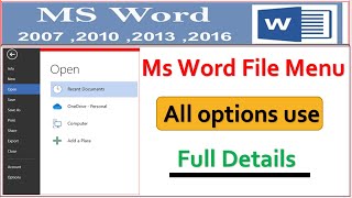 ms word file menu options | ms word file menu in hindi | ms word file menu tutorial | word file menu