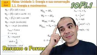 Resumo e formulário de Energia e movimentos | Física 1.1 | 10.º ano