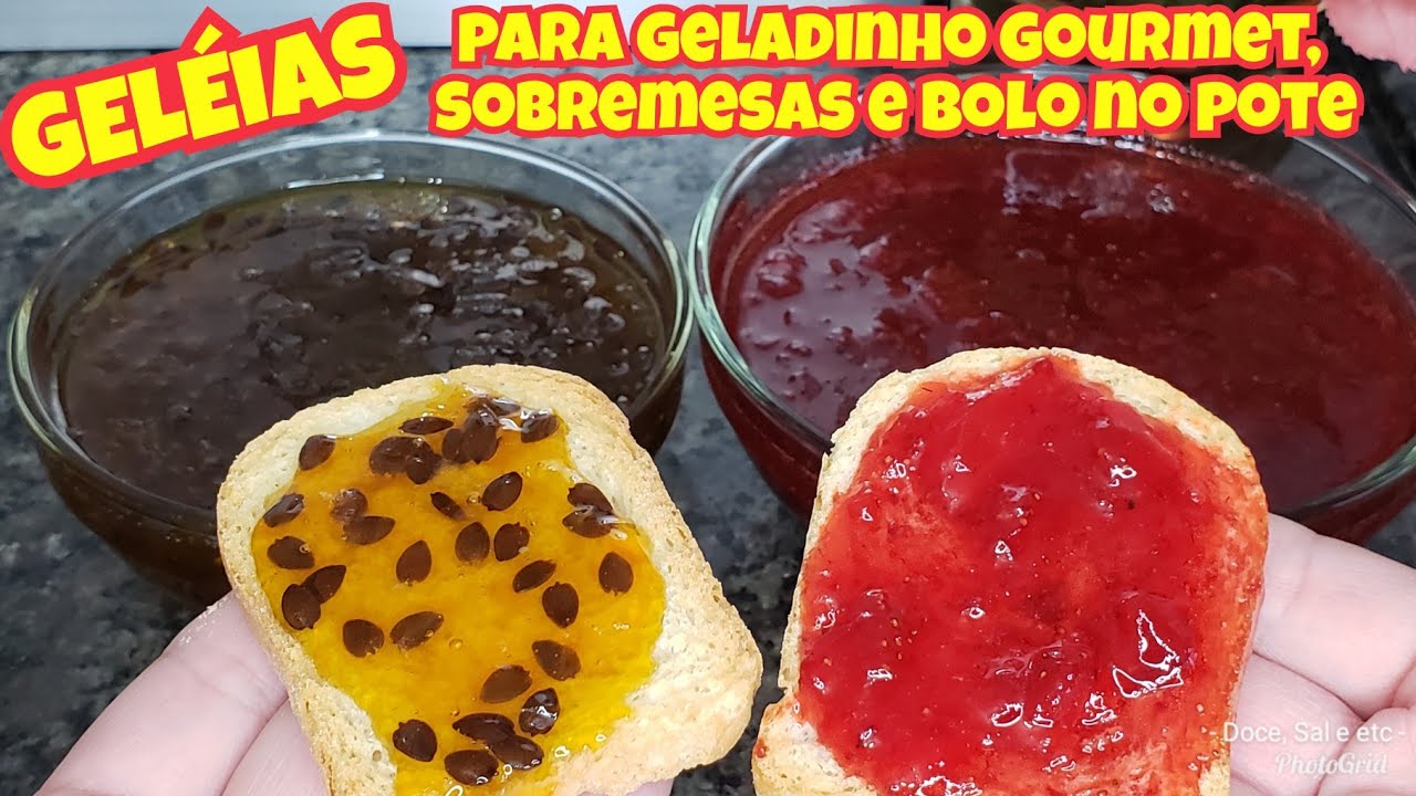 GELÉIA DE MORANGO E GELÉIA DE MARACUJÁ PARA GELADINHO GOURMET, SOBREMESAS E BOLO NO POTE