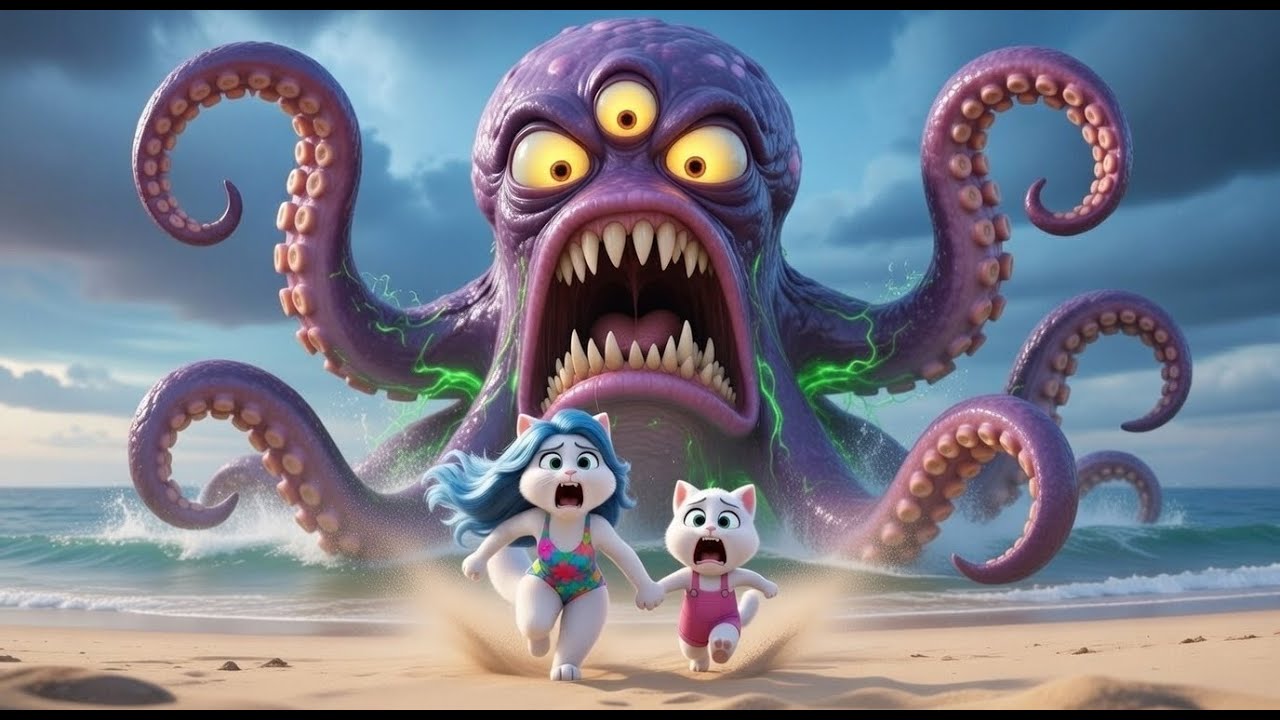 GIANT MONSTER ATTACKS! 🐙 Mother Cat's Sacrifice to Save Kitten | 3D Animated Story