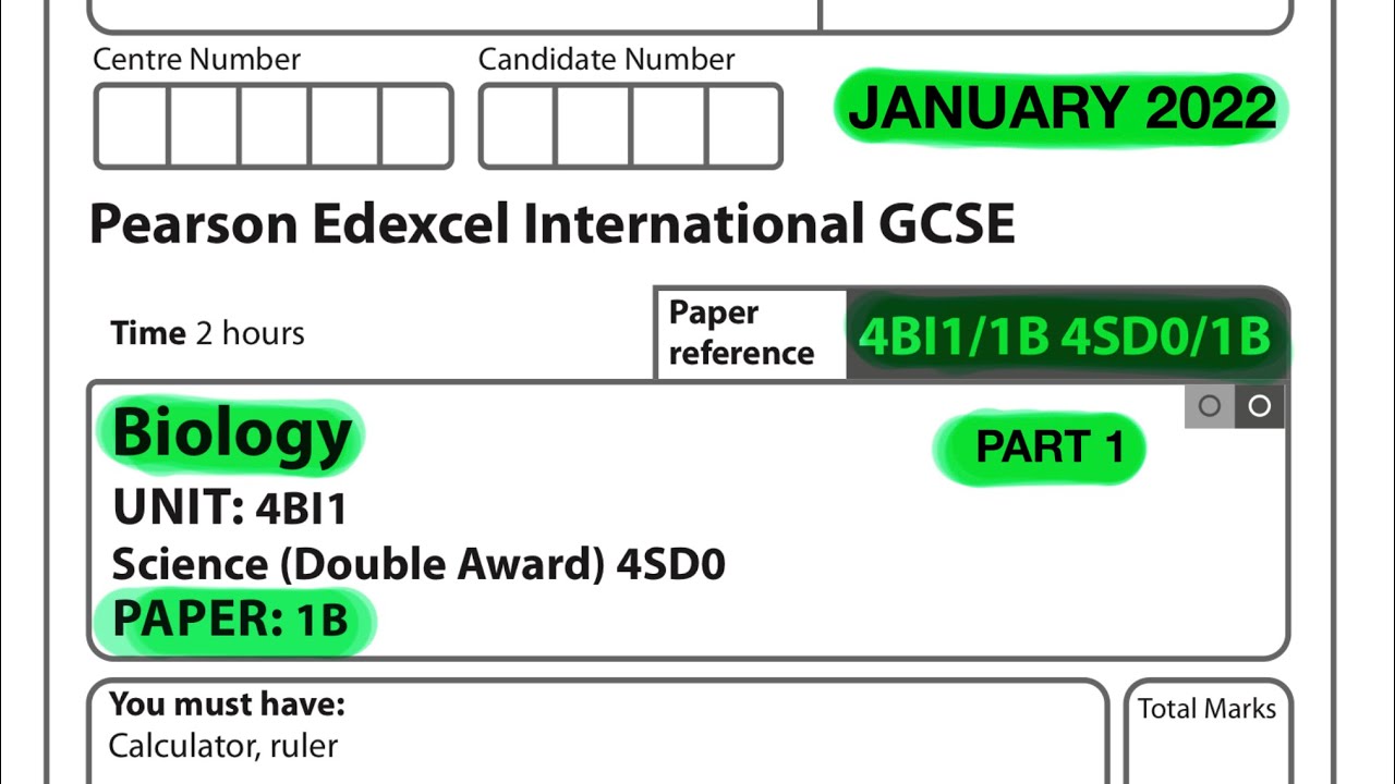 Pearson Edexcel International GCSE Biology Paper 1B January 2022. Part 1 of 3