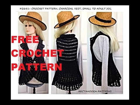 FREE CROCHET PATTERN, CHARCOAL cardigan sweater VEST, all sizes from S to XXL, get the coupon code!