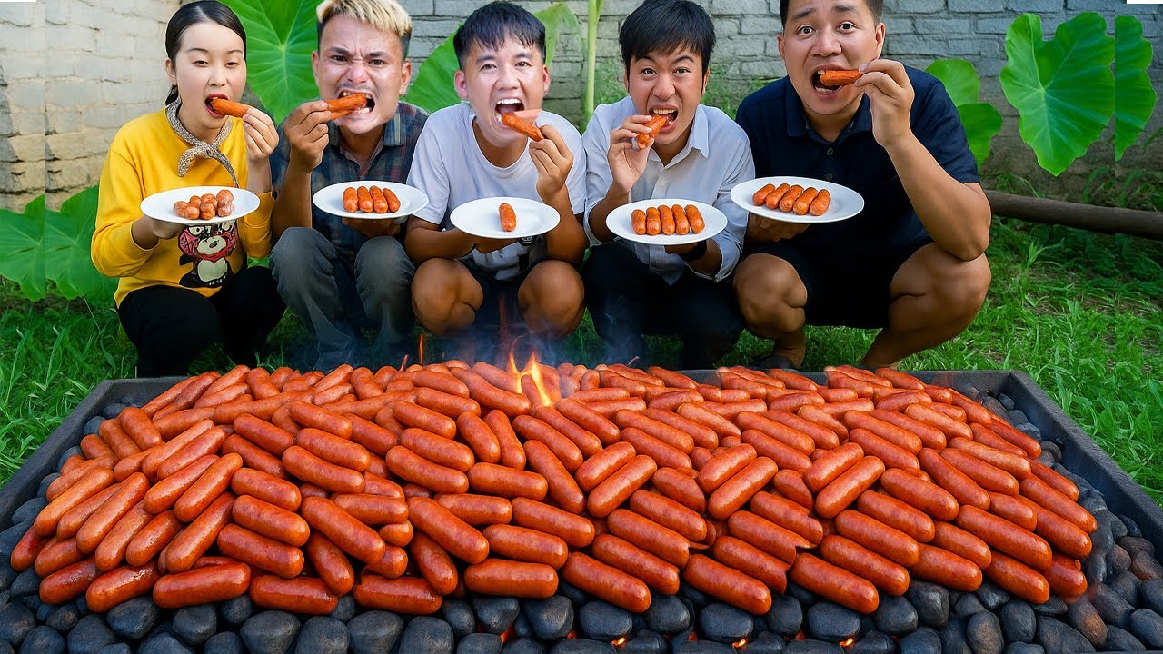 Hưng Troll | Thử Thách Người Cuối Cùng Ngừng Ăn Xúc Xích Nướng Đá Thắng 500$