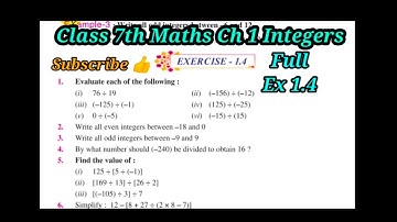 Class 7th Maths Ch 1 Integers Ex 1.4. PSEB/ CBSE/ NCERT BOARD. very easy explained. Subscribe 👍
