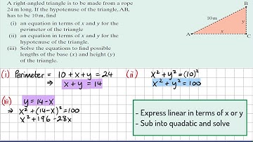 Algebra 2 e.g. 4.1 Linear and quadratic equations in context