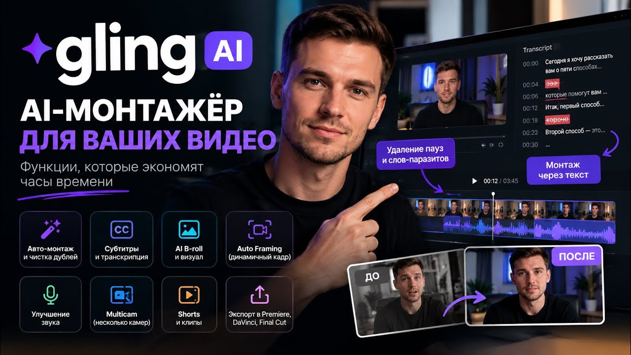 Gling AI: AI сам монтирует видео за вас?! Полный обзор и все фишки
