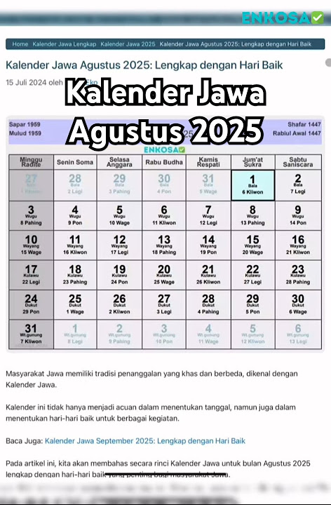 Kalender Jawa Agustus 2025 #enkosa