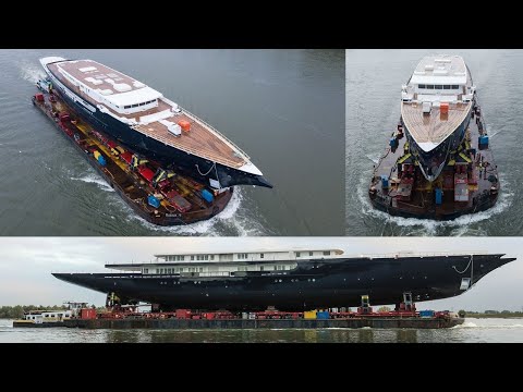 Jeff Bezos's sailing yacht Koru on transport from Zwijndrecht  to Rotterdam