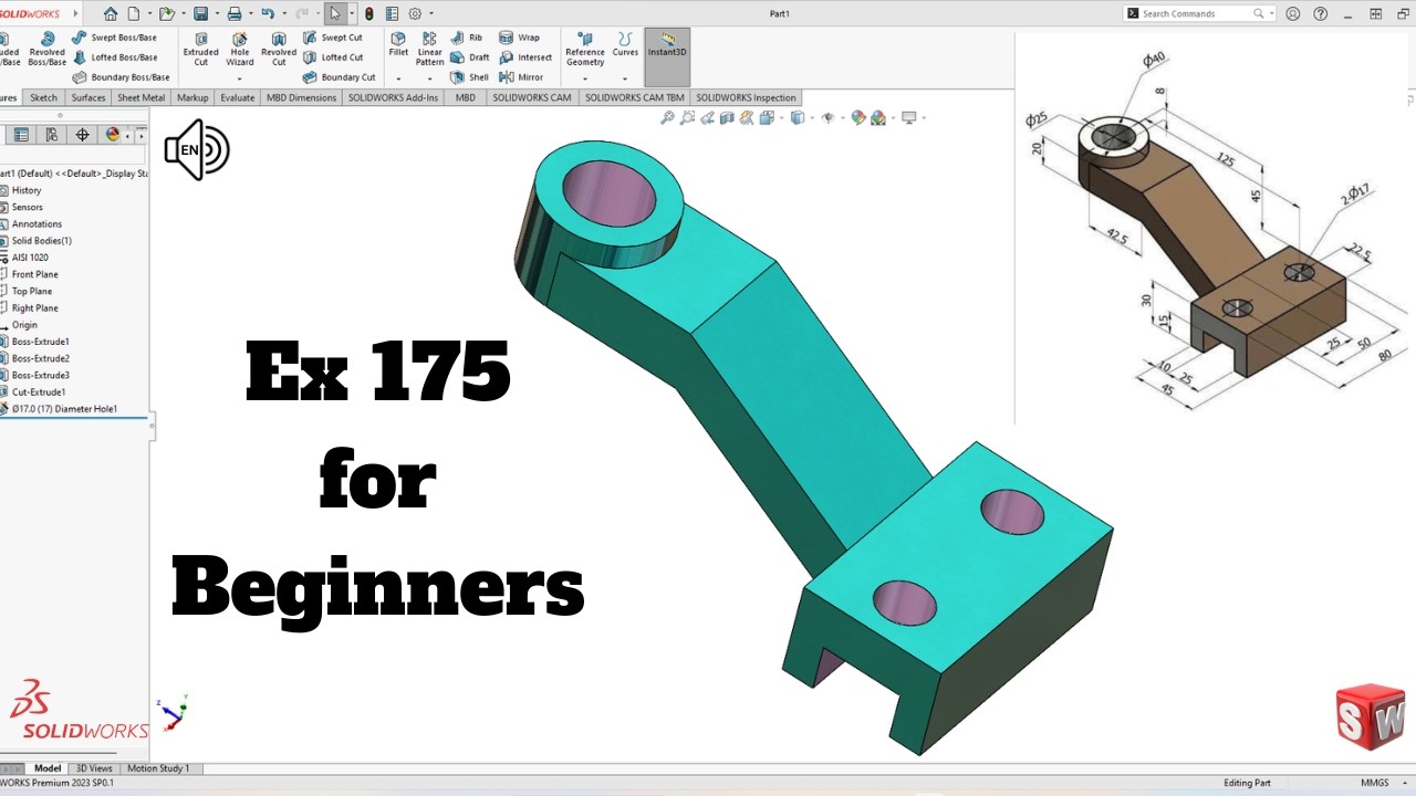 Упражнение 175 для начинающих. Учебник по SolidWorks! SolidWorks