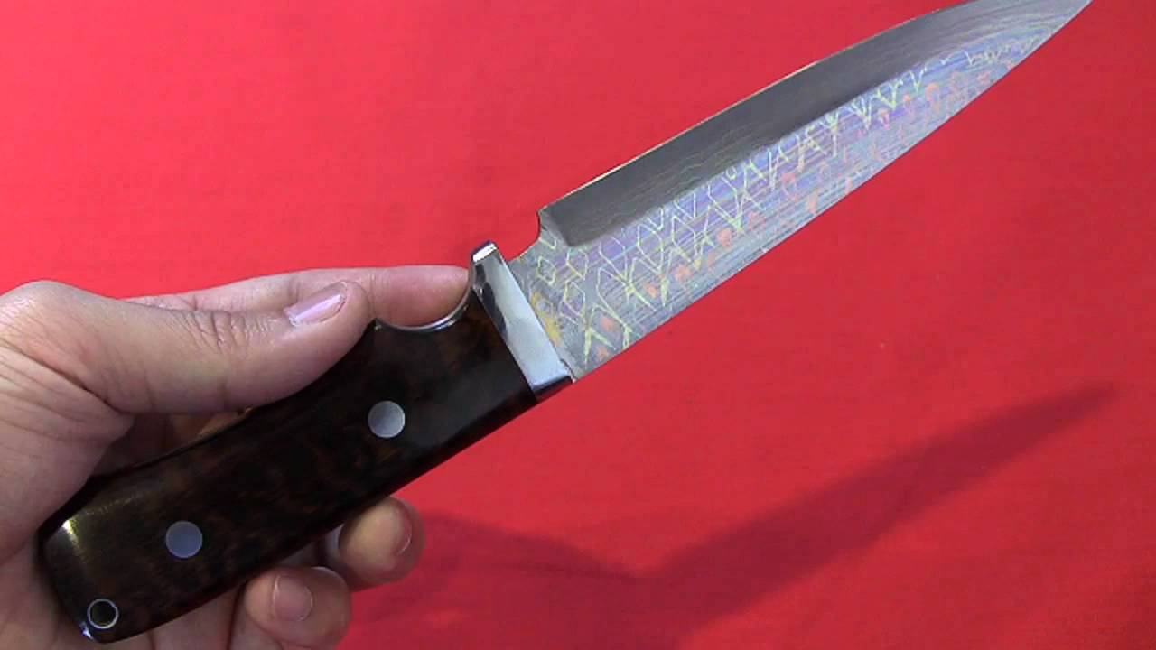 カスタムナイフ 越前鍛冶 黒崎 真 有色ダマスカス鍛造ナイフ - YouTube