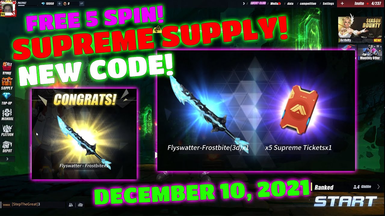 NEW CODE : FREE 5 SPIN SUPREME SUPPLY! [DECEMBER 10, 2021] - YouTube