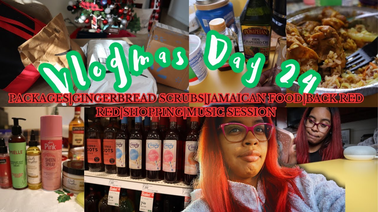 VLOGMAS DAY 24 PACKAGES DIY BODY SUGAR SCRUBS JAMAICAN FOOD RED HEAD SHOPPING+MUSIC