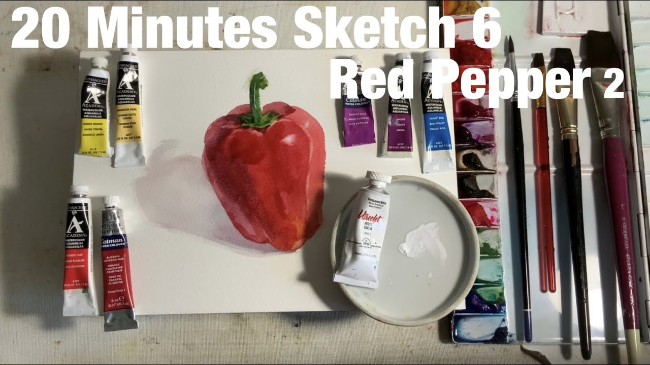 水彩画レッドピーマンとグラス