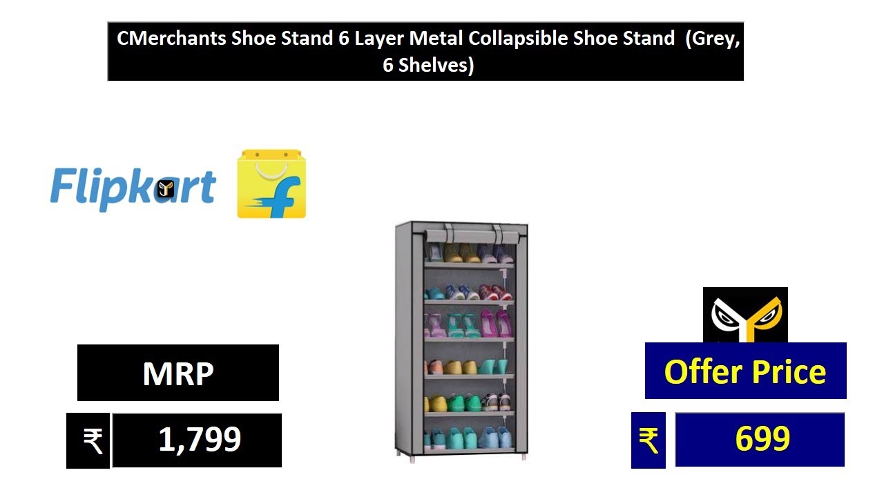 CMerchants Shoe Stand 6 Layer Metal Collapsible Shoe Stand  Grey, 6 Shelves