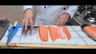 Como Cortar Filé de salmão para Sushi e Sashimi