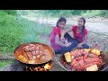 Survival cooking in forest- Beef curry spicy delicious with Pineapple for dinner