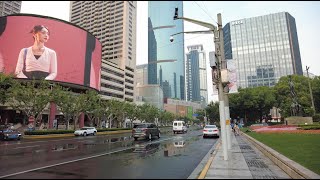 After the rain West Nanjing Road｜Walking Shanghai Tour 4K｜Ruiou Department Store｜Jingan Kerry Center