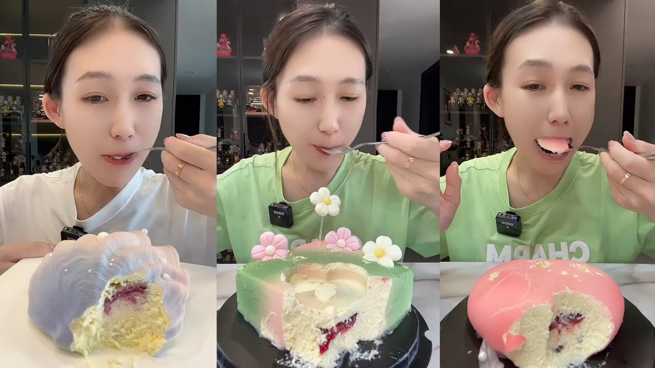 ASMR Mukbang  Colorful Cream Cake Eating Sounds | Soft & Fluffy Dessert ASMR (No Talking)