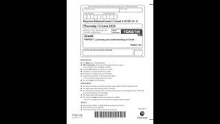 Pearson EDEXCEL GCSE Greek Higher Tier Paper 1 2025
