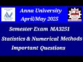 Anna University April/May 2025 MA3251 Important Questions Latest News Tamil Vijay Mass Media