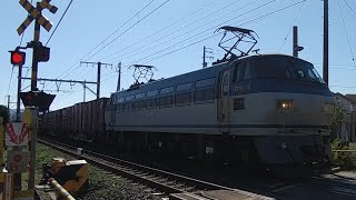 3075ﾚ EF66-110号機牽引貨物列車(下り)上地新道踏切通過