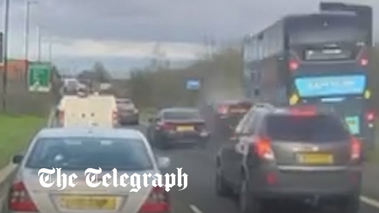 BMW driver rear-ended by bus after trying to jump traffic - YouTube