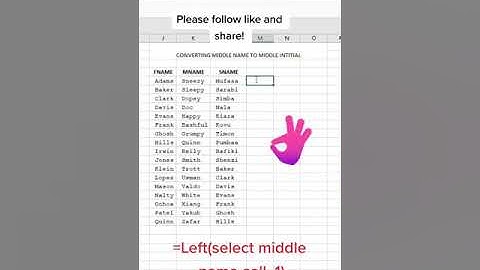 Converting Middle Name to Middle Initial #excel #exceltips #exceltricks #short