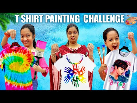 T SHIRT PAINTING CHALLENGE🎨🖌 | Family Fun: Painting T-Shirts Mummy, Jinni & Dhwani 🖼 | Cute Sisters