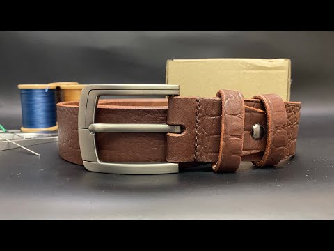 Шкіряний Ремінь із Науральної Шкіри Ручноі Роботи з Тисненням Кроко Набір + Брелок Коричневий Колір, видео 1