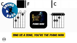 Billy Joel - Piano Man • Bass &amp; Drums | Scrolling Guitar Chords &amp; Lyrics