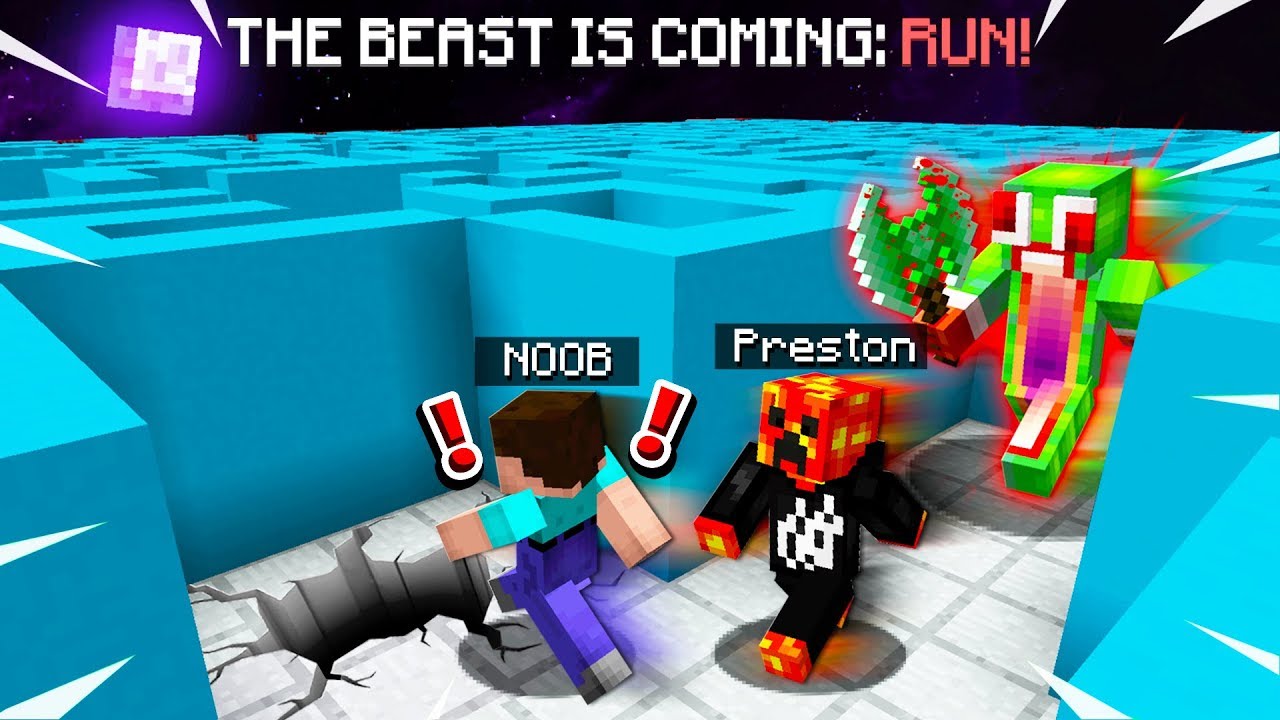 Minecraft Run From The Beast Maze Escape Vs Unspeakable Mcpe Maze Run Youtube - preston roblox unspeakable