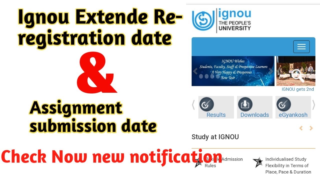 Ignou Extende Re-registration date 2020-21 || Ignou Extende assignment submission date 2020-21 ||